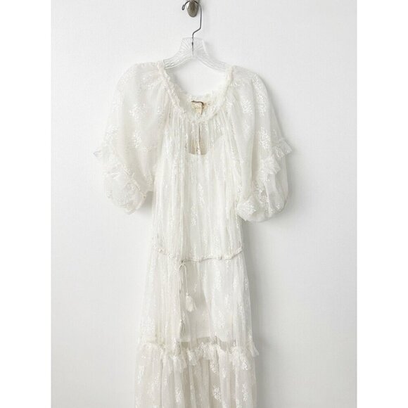 NWT Anthropologie Let Me Be Short-Sleeve Ruffle Maxi Dress L Lace White Romantic - Picture 6 of 11